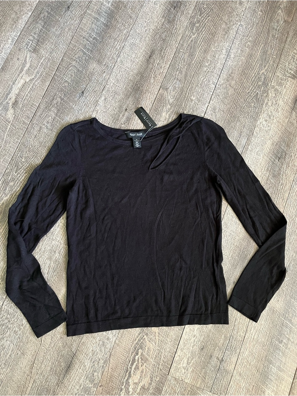 White House Black Market Black Cashmere Blend Long-Sleeve Notch-Neck Tee